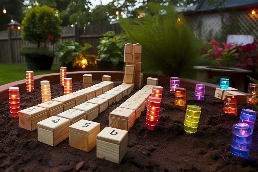 Jeux en bois géants disposés sur une pelouse lors d'un événement