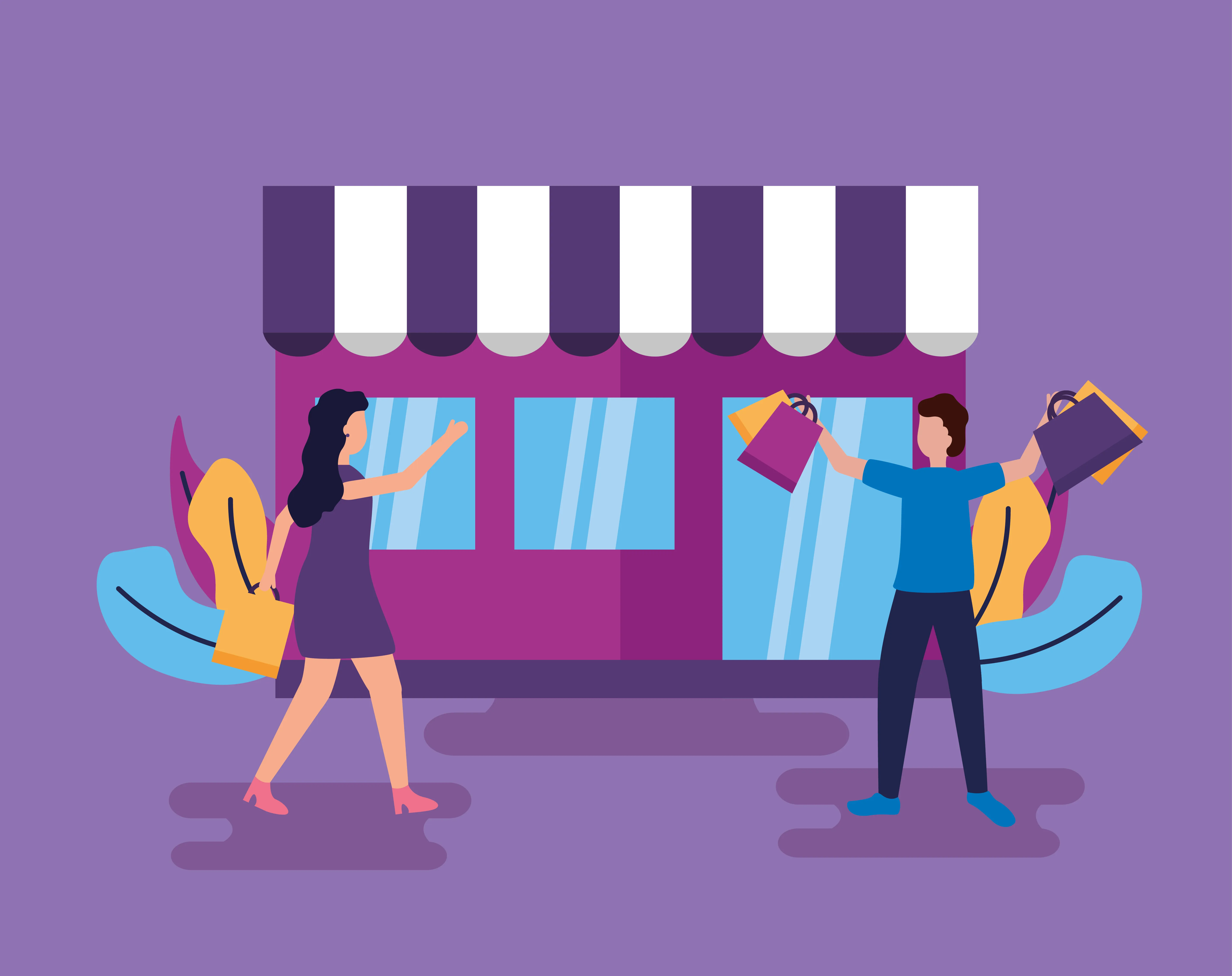 Stand promotionnel animé dans un magasin avec un animateur et des clients en interaction