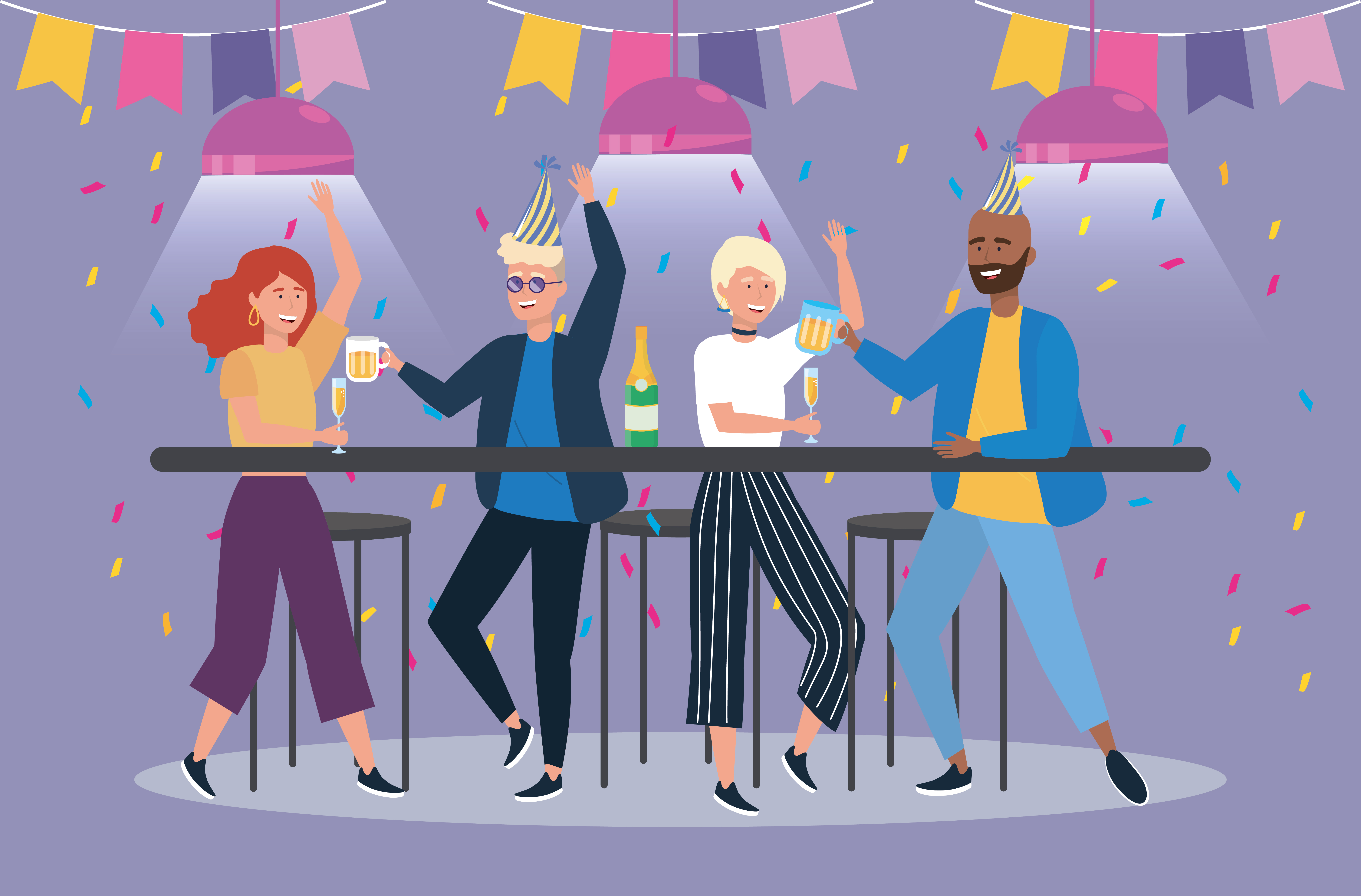 Illustration de collègues célébrant lors d'une soirée d'entreprise