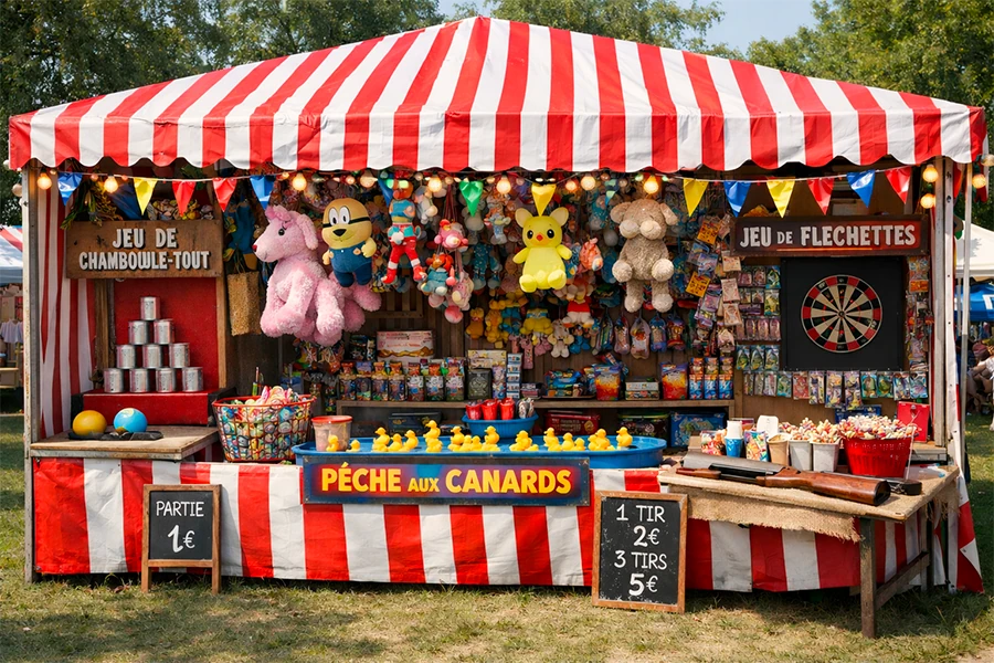 Stand de jeux forains installé en extérieur lors d'une kermesse animée par By Anim